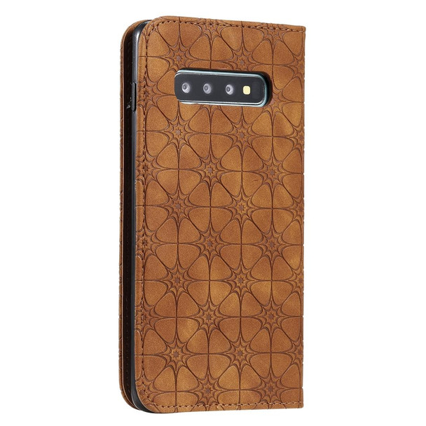 Galaxy S10 Plus Lucky Flowers Embossing Pattern Magnetic Horizontal Flip Leather Case with Holder & Card Slots(Brown)