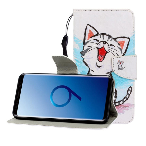 Galaxy S9 Plus Colored Drawing Horizontal Flip Leather Case with Holder & Card Slot & Wallet(Red Mouth Cat)