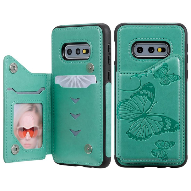 Galaxy S10E Butterfly Embossing Pattern Shockproof Protective Case with Holder & Card Slots & Photo Frame(Green)