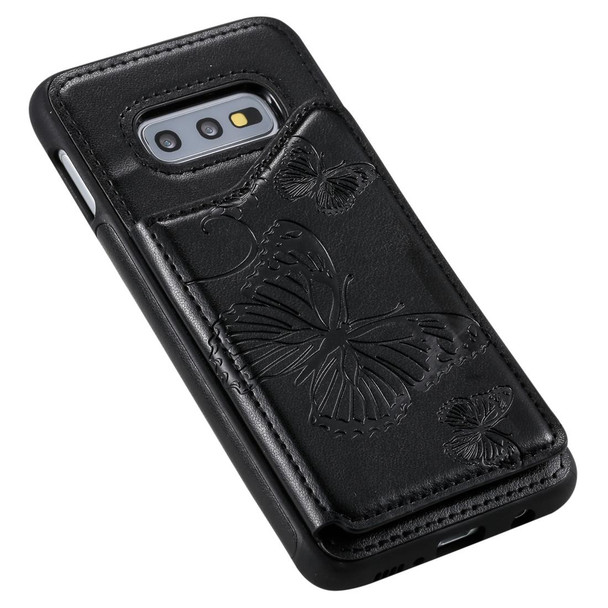 Galaxy S10E Butterfly Embossing Pattern Shockproof Protective Case with Holder & Card Slots & Photo Frame(Black)