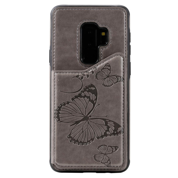 Galaxy S9 Plus Butterfly Embossing Pattern Shockproof Protective Case with Holder & Card Slots & Photo Frame(Gray)