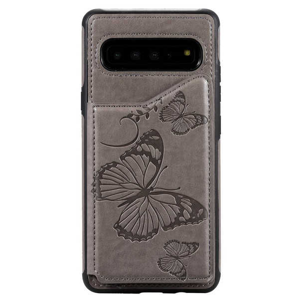 Galaxy S10 5G Butterfly Embossing Pattern Shockproof Protective Case with Holder & Card Slots & Photo Frame(Gray)
