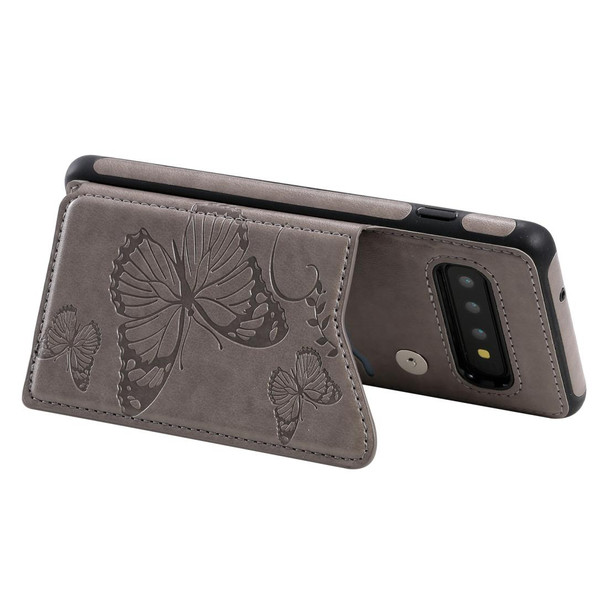 Galaxy S10 Butterfly Embossing Pattern Shockproof Protective Case with Holder & Card Slots & Photo Frame(Gray)
