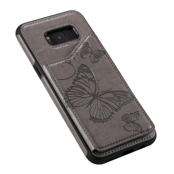 Galaxy S8 Plus Butterfly Embossing Pattern Shockproof Protective Case with Holder & Card Slots & Photo Frame(Gray)