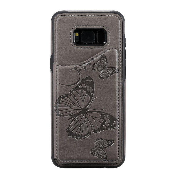 Galaxy S8 Plus Butterfly Embossing Pattern Shockproof Protective Case with Holder & Card Slots & Photo Frame(Gray)