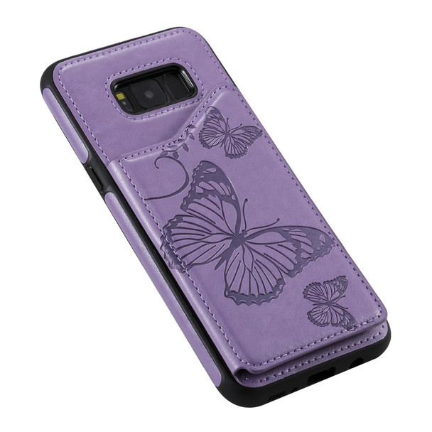 Galaxy S8 Plus Butterfly Embossing Pattern Shockproof Protective Case with Holder & Card Slots & Photo Frame(Purple)