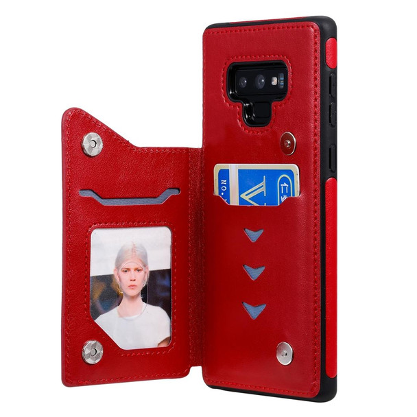 Galaxy Note9 Butterfly Embossing Pattern Shockproof Protective Case with Holder & Card Slots & Photo Frame(Red)