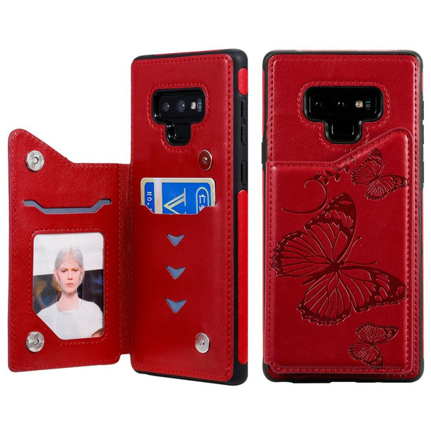 Galaxy Note9 Butterfly Embossing Pattern Shockproof Protective Case with Holder & Card Slots & Photo Frame(Red)