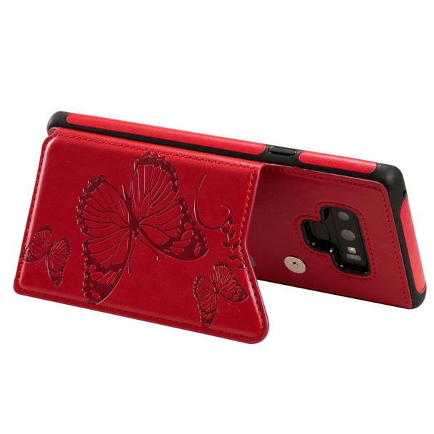 Galaxy Note9 Butterfly Embossing Pattern Shockproof Protective Case with Holder & Card Slots & Photo Frame(Red)