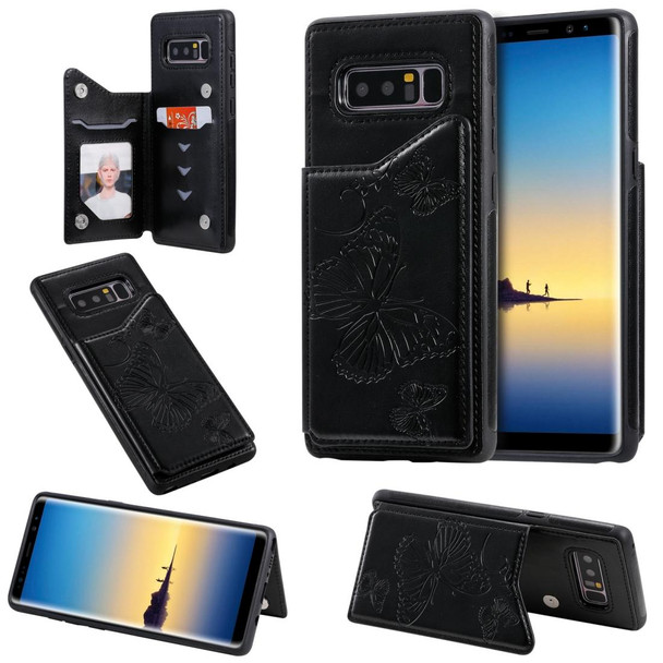 Galaxy Note8 Butterfly Embossing Pattern Shockproof Protective Case with Holder & Card Slots & Photo Frame(Black)