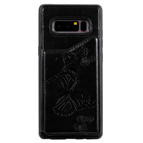 Galaxy Note8 Butterfly Embossing Pattern Shockproof Protective Case with Holder & Card Slots & Photo Frame(Black)