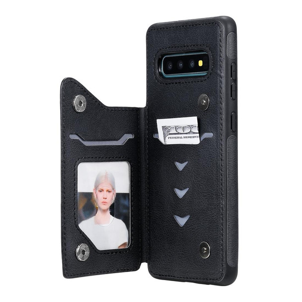 Galaxy S10+ Cat Tree Embossing Pattern Shockproof Protective Case with Card Slots & Photo Frame & Holder(Black)