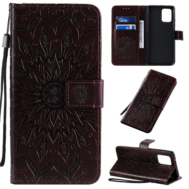 Galaxy A91 / M80S / S10 Lite Pressed Printing Sunflower Pattern Horizontal Flip PU Leather Case with Holder & Card Slots & Wallet & Lanyard(Brown)