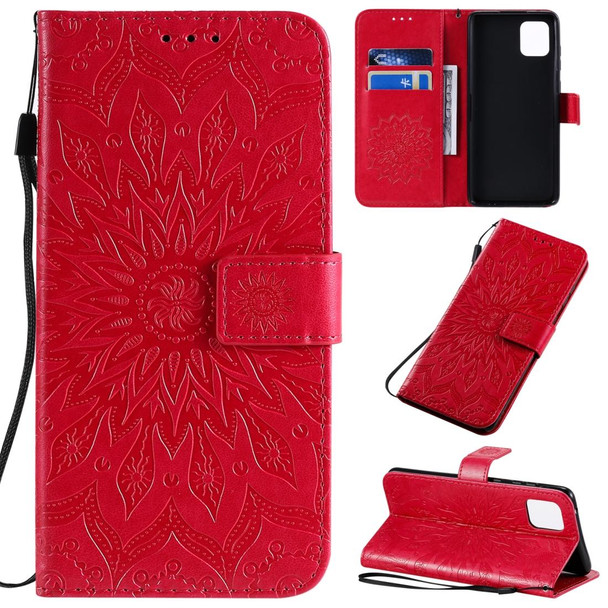 Galaxy A81 / M60S / Note10 Lite Pressed Printing Sunflower Pattern Horizontal Flip PU Leather Case with Holder & Card Slots & Wallet & Lanyard(Red)