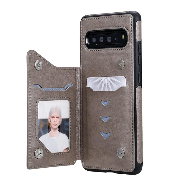 Galaxy S10 5G Skull Head Embossing Pattern Shockproof Protective Case with Holder & Card Slots & Wallet(Grey)