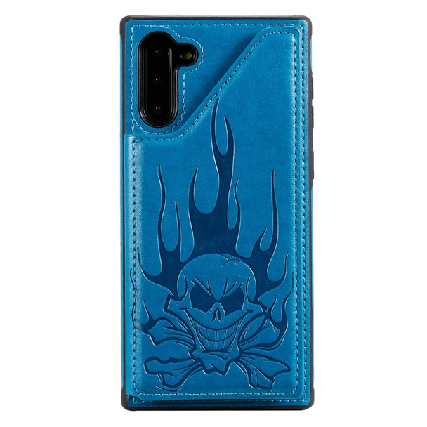 Galaxy Note10 Skull Head Embossing Pattern Shockproof Protective Case with Holder & Card Slots & Wallet(Blue)