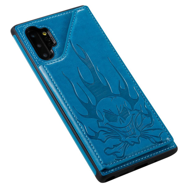 Galaxy Note10+ Skull Head Embossing Pattern Shockproof Protective Case with Holder & Card Slots & Wallet(Blue)