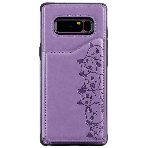 Galaxy Note 8 Six Cats Embossing Pattern Protective Case with Holder & Card Slots & Photo Frame(Purple)