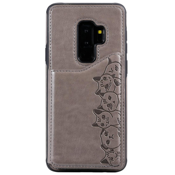 Galaxy S9+ Six Cats Embossing Pattern Protective Case with Holder & Card Slots & Photo Frame(Grey)