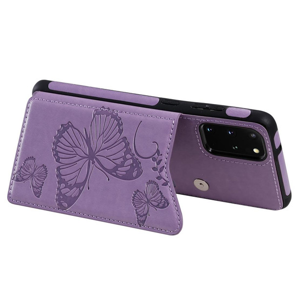 Galaxy S20 Plus Butterfly Embossing Pattern Shockproof Protective Case with Holder & Card Slots & Photo Frame(Purple)