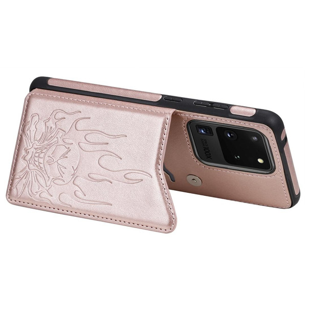 Galaxy S20 Ultra Skull Embossing Pattern Shockproof Protective Case with Card Slots & Photo Frame(Rose Gold)