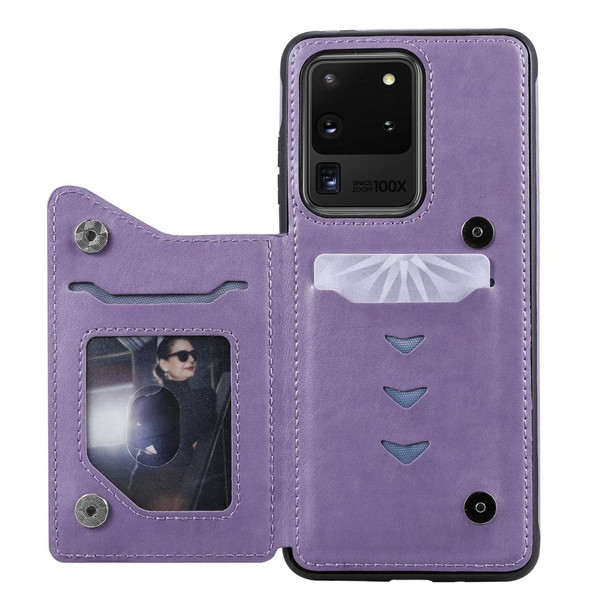 Galaxy S20 Ultra Cat Bee Embossing Pattern Shockproof Protective Case with Card Slots & Photo Frame(Purple)