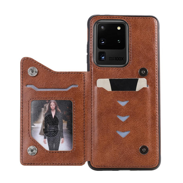 Galaxy S20 Ultra Cat Tree Embossing Pattern Shockproof Protective Case with Card Slots & Photo Frame(Brown)