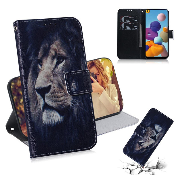 Galaxy A21 3D Colored Drawing Horizontal Flip Leather Case with Holder & Card Slot & Wallet(Lion)