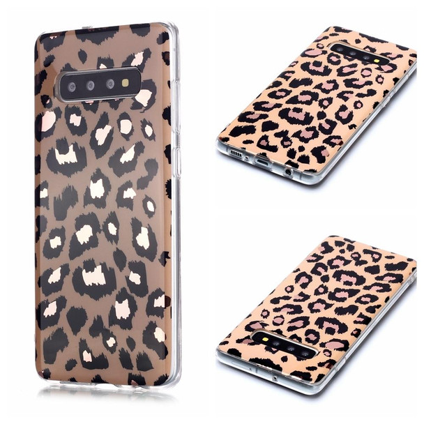 Galaxy S10+ Plating Marble Pattern Soft TPU Protective Case(Leopard)