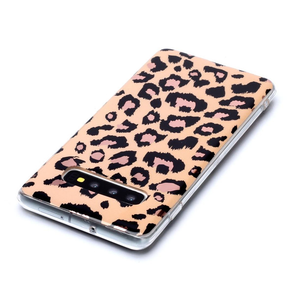 Galaxy S10+ Plating Marble Pattern Soft TPU Protective Case(Leopard)