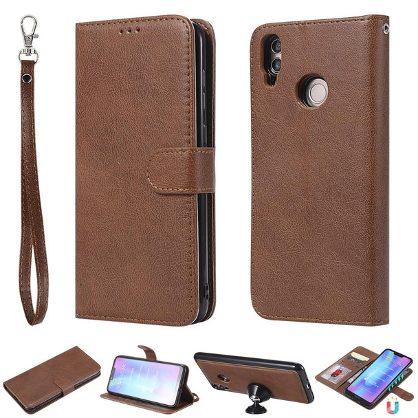 Huawei Honor 8C Solid Color Horizontal Flip Protective Case with Holder & Card Slots & Wallet & Photo Frame & Lanyard(Brown)