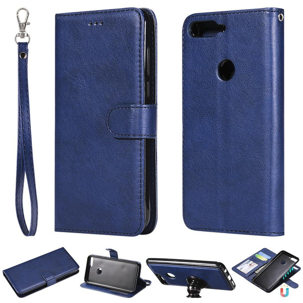 Huawei Y7 Pro / Honor 7C Solid Color Horizontal Flip Protective Case with Holder & Card Slots & Wallet & Photo Frame & Lanyard(Blue)