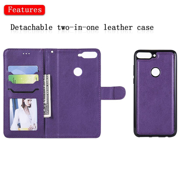 Huawei Y7 Pro / Honor 7C Solid Color Horizontal Flip Protective Case with Holder & Card Slots & Wallet & Photo Frame & Lanyard(Purple)