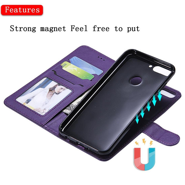 Huawei Y7 Pro / Honor 7C Solid Color Horizontal Flip Protective Case with Holder & Card Slots & Wallet & Photo Frame & Lanyard(Purple)