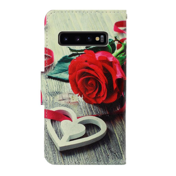 Galaxy S10 3D Colored Drawing Horizontal Flip PU Leather Case with Holder & Card Slots & Wallet(Red Rose)