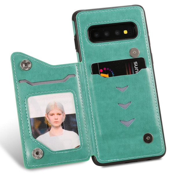 Galaxy S10 Cat Bee Embossing Pattern Shockproof Protective Case with Card Slots & Photo Frame(Green)