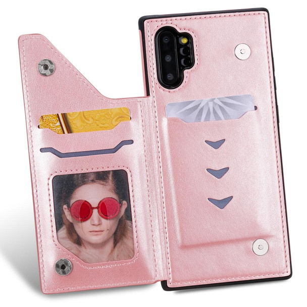 Galaxy Note 10 Plus Cat Bee Embossing Pattern Shockproof Protective Case with Card Slots & Photo Frame(Rose Gold)