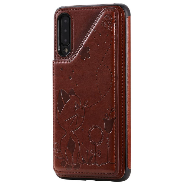 Galaxy A50 / A50s / A30s Cat Bee Embossing Pattern Shockproof Protective Case with Card Slots & Photo Frame(Brown)