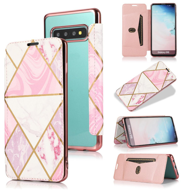 Samsung Galaxy S10 Bronzing Plating PU + TPU Horizontal Flip Leather Case with Holder & Card Slot(Pink White)