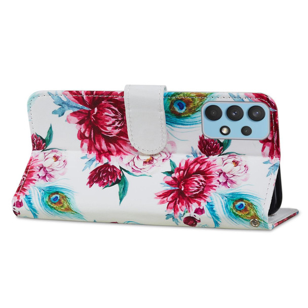 Samsung Galaxy A32 4G Painted Pattern Horizontal Flip Leather Case with Holder & Card Slots & Photo Frame(Peacock Flower)