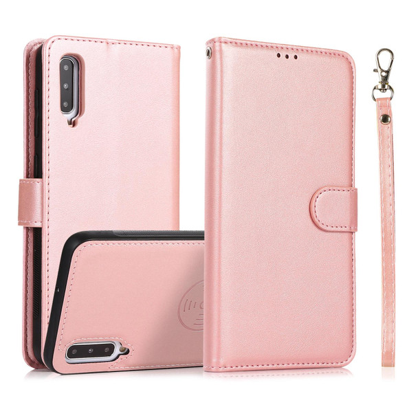 Samsung Galaxy A50 Calf Texture 2 in 1 Detachable Magnetic Back Cover Horizontal Flip Leather Case with Holder & Card Slots & Wallet & Photo Frame(Rose Gold)