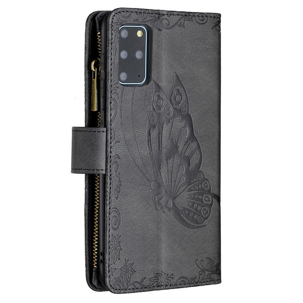 Samsung Galaxy S20 Plus Flying Butterfly Embossing Pattern Zipper Horizontal Flip Leather Case with Holder & Card Slots & Wallet(Black)