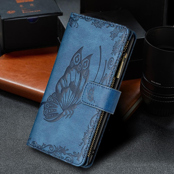 Samsung Galaxy S20 Plus Flying Butterfly Embossing Pattern Zipper Horizontal Flip Leather Case with Holder & Card Slots & Wallet(Blue)