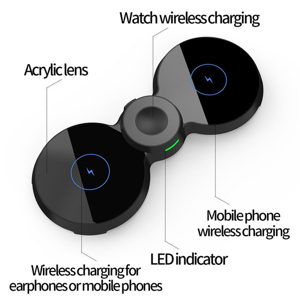 H20 15W QI Standard 3 in 1 Planar Figure-8-shaped Magnetic Wireless Charger for Phones & Apple Watch & AirPods(Black)