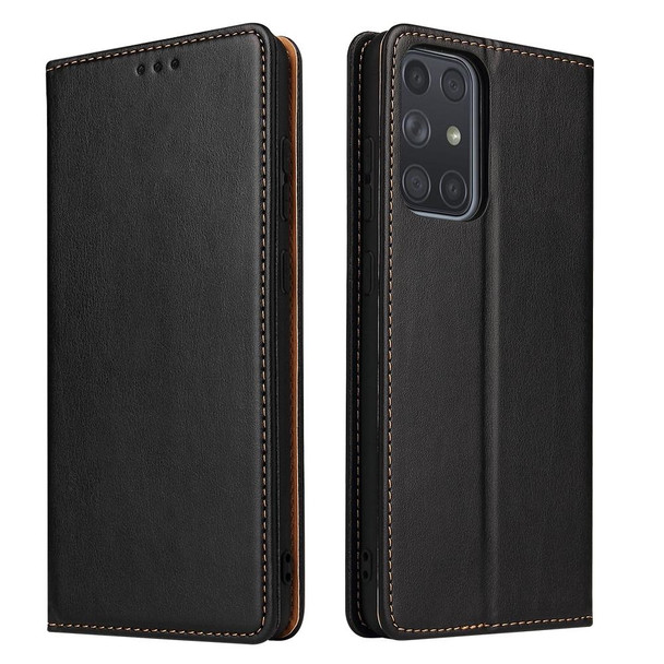 Samsung Galaxy A72 4G/5G Fierre Shann PU Genuine Leather Texture Horizontal Flip Leather Case with Holder & Card Slots & Wallet(Black)