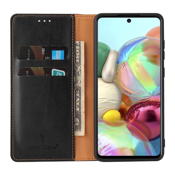 Samsung Galaxy A72 4G/5G Fierre Shann PU Genuine Leather Texture Horizontal Flip Leather Case with Holder & Card Slots & Wallet(Black)