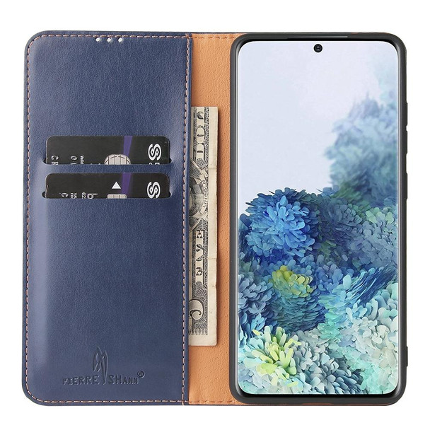 Samsung Galaxy A52 4G/5G Fierre Shann PU Genuine Leather Texture Horizontal Flip Leather Case with Holder & Card Slots & Wallet(Blue)