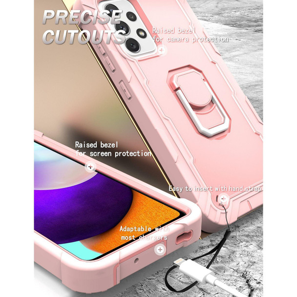 Samsung Galaxy A52 5G / 4G PC + Rubber 3-layers Shockproof Protective Case with Rotating Holder(Rose Gold)