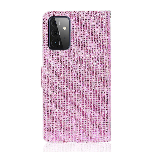 Samsung Galaxy A72 5G / 4G Glitter Powder Horizontal Flip Leather Case with Card Slots & Holder & Lanyard(Pink)