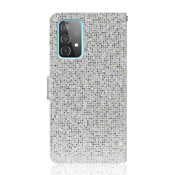 Samsung Galaxy A52 5G / 4G Glitter Powder Horizontal Flip Leather Case with Card Slots & Holder & Lanyard(Silver)